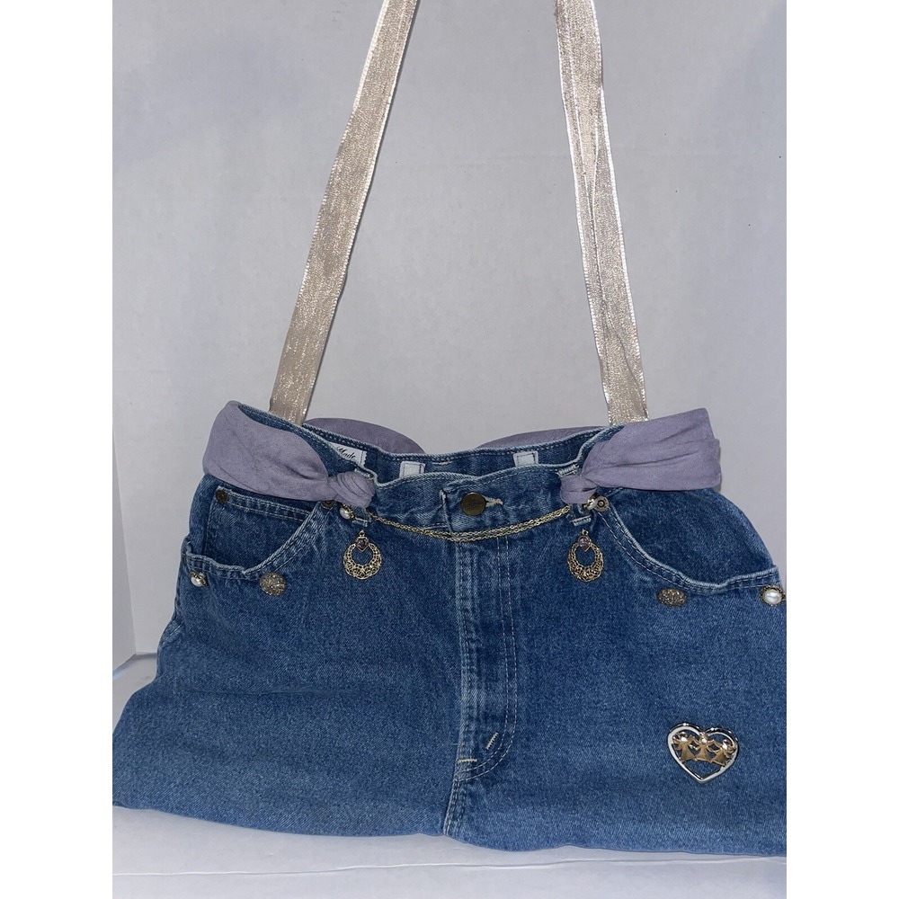 Vintage CHIC Upcycled Jean Purse Handcrafted Jewels Purples BEAUTIFUL!